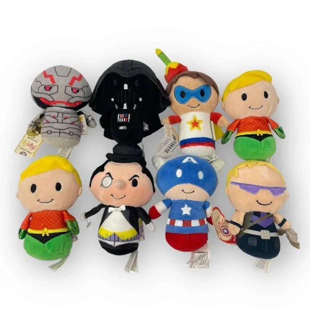 Hallmark Itty Bittys Plush Lot of 8 Aquaman Penguin Ultron Vader America Hawkeye